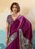 Wine Purple Printed Satin Silk Saree