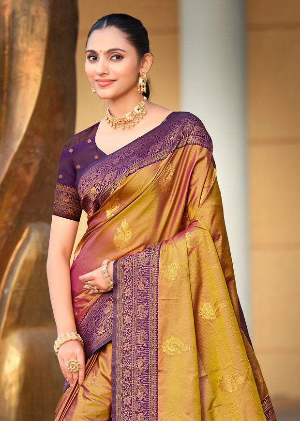 Rich Gold Dual Tone Woven Banarasi Silk Saree