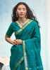 Teal Blue Woven Cotton Silk Saree