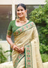 Beige Green Woven Banarasi Silk Saree