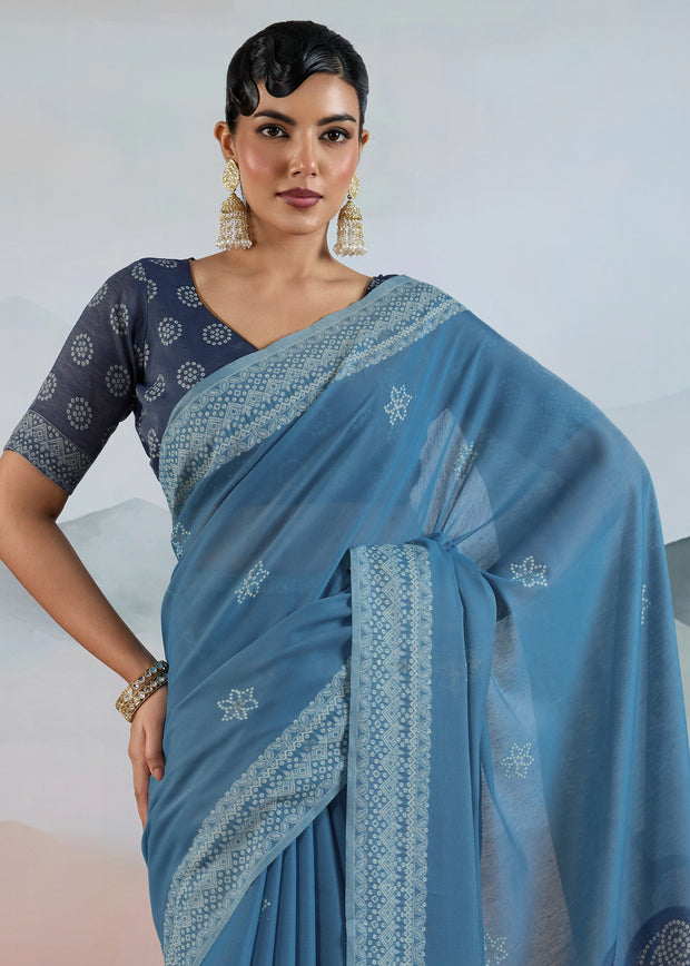 Azure Blue Woven Cotton Saree