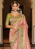 Pink & Green Designer Embroidered Silk Saree