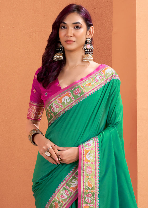 Ming Green Woven Banarasi Patola Silk Saree