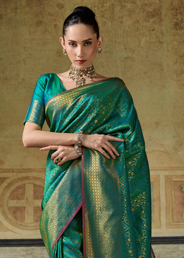 Peacock Green Woven Banarasi Silk Saree