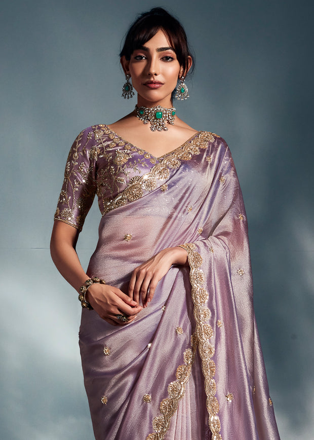 Lavender Purple Designer Silk Saree