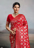 Vermilion Red Woven Banarasi Silk Saree