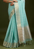 Sea Green Woven Soft Silk Saree