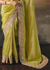 Lime Green Tissue Embroidered Wedding Wear Saree