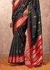 Pirate Black Woven Banarasi Silk Saree With Contrast Border