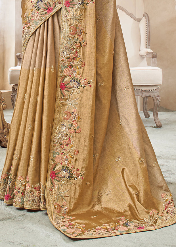 Royal Gold Embroidered Designer Saree