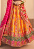 Pink & Orange Banarasi Silk Embroidered Lehenga