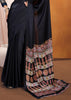 Adoring Black Satin Silk Saree with Ajrakh Printed Pallu and Blouse
