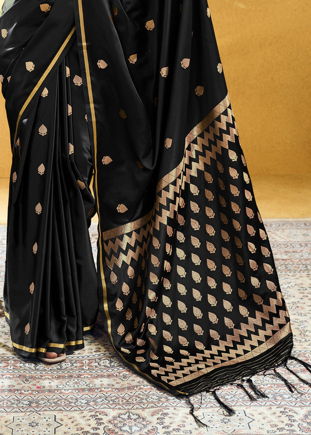 Black Woven Banarasi Satin Silk Saree