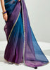 Coral Blue Ombre Banarasi Tissue Saree