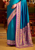 Swedish Blue Woven Banarasi Soft Silk Saree