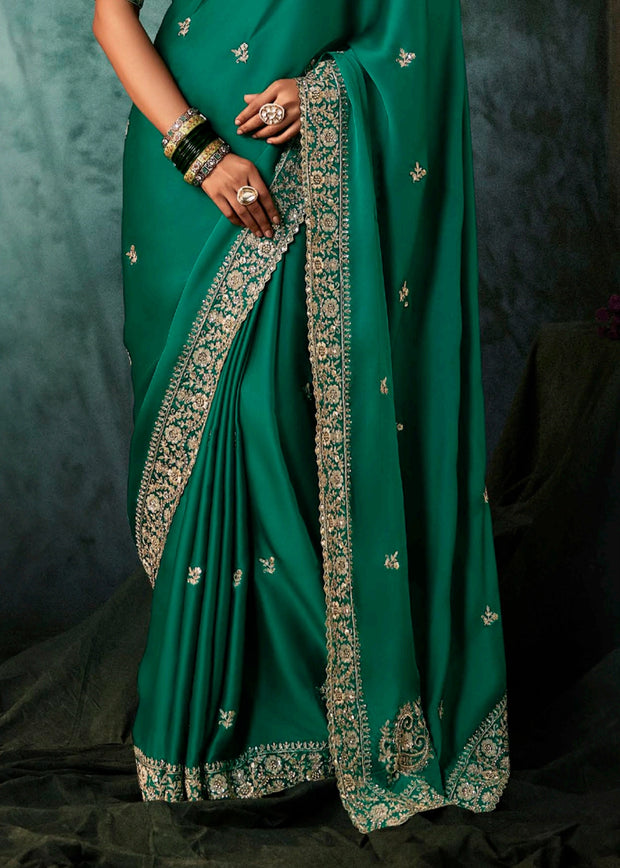 Simply Green Designer Embroidered Saree