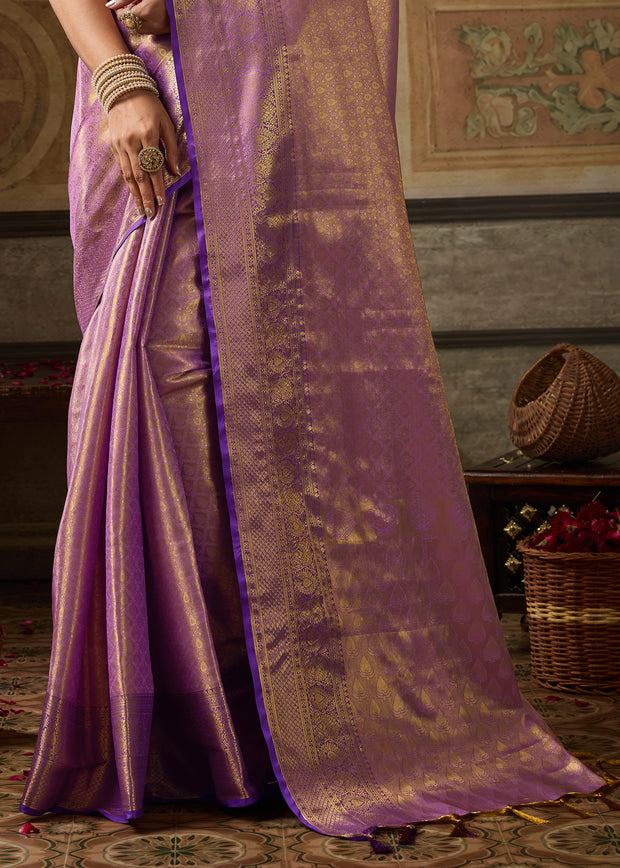 Sparkling Purple Woven Kanjivaram Silk Saree
