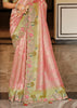 Pink & Green Designer Embroidered Silk Saree