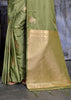 Olive Green Woven Banarasi Satin Silk Saree