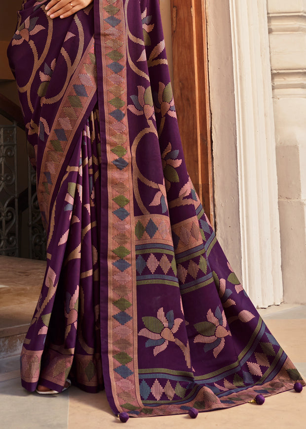 Royal Purple Floral Printed Soft Silk Saree