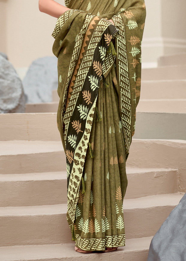 Heena Green Printed Cotton Silk Saree