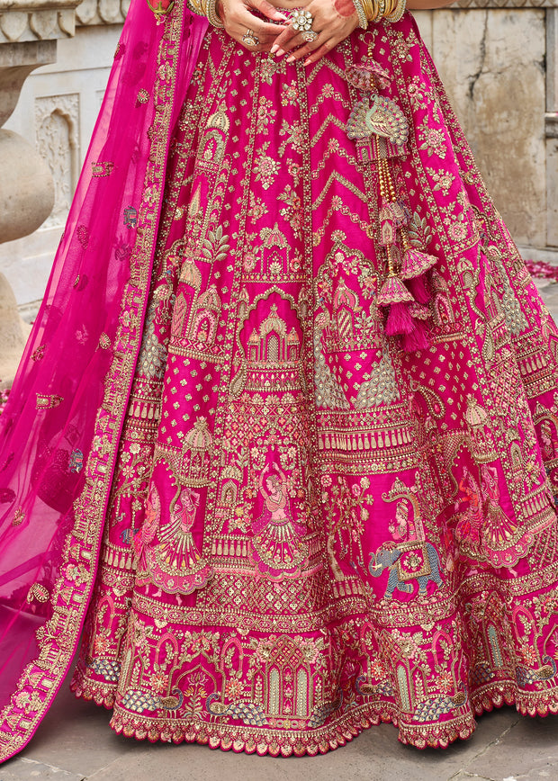 Bright Pink Heavy Embroidered Designer Lehenga