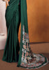 Jungle Green Satin Silk Saree with Ajrakh Printed Pallu and Blouse