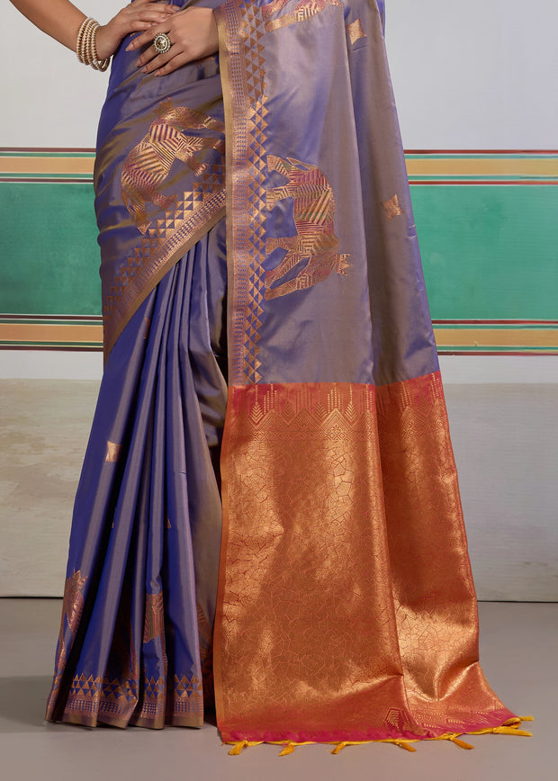 Dusky Purple Woven Silk Saree With Contrast Blouse