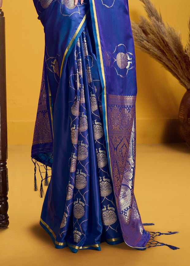 Twilight Blue Banarasi Satin Silk Saree