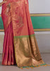 Rust Orange Woven Silk Saree With Contrast Blouse