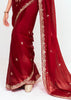 Maroon Designer Embroidered Tissue Saree