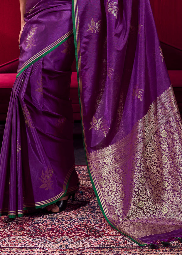 Prism Purple Woven Banarasi Satin Linen Silk Saree