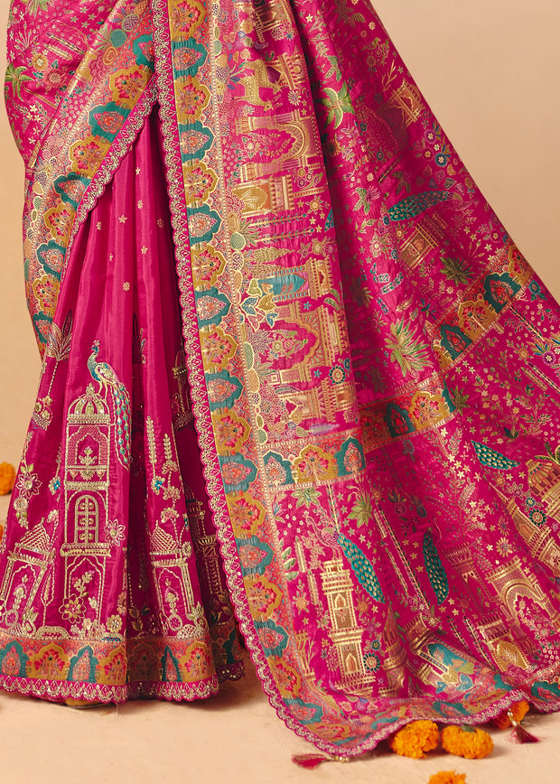Princess Pink Designer Embroidered Saree