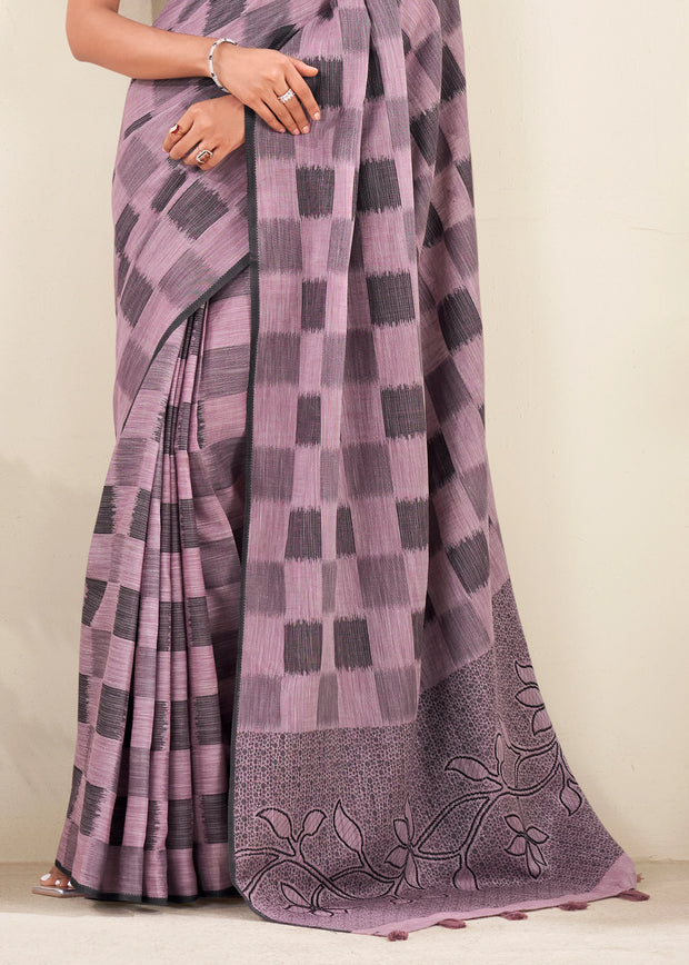 Lilac Purple Woven Linen Silk Saree
