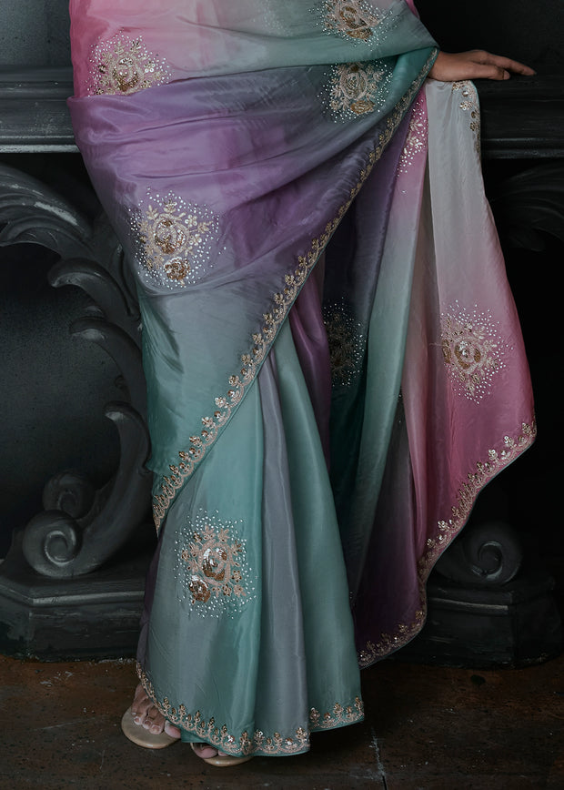 Multicolour Embroidered Designer Saree