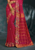 Raspberry Pink Embroidered Designer Tissue Saree