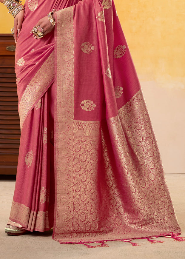 Bloom Peach Woven Tusser Silk Saree