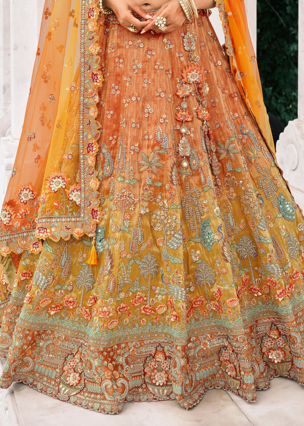 Orange Heavy Embroidered Designer Lehenga