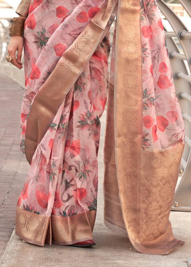 Blush Pink Woven Banarasi Tissue Silk Saree