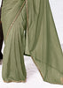 Olive Green Designer Organza Silk Saree With Printed Blouse