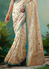 Creamy White Woven Embroidered Banarasi Silk Saree