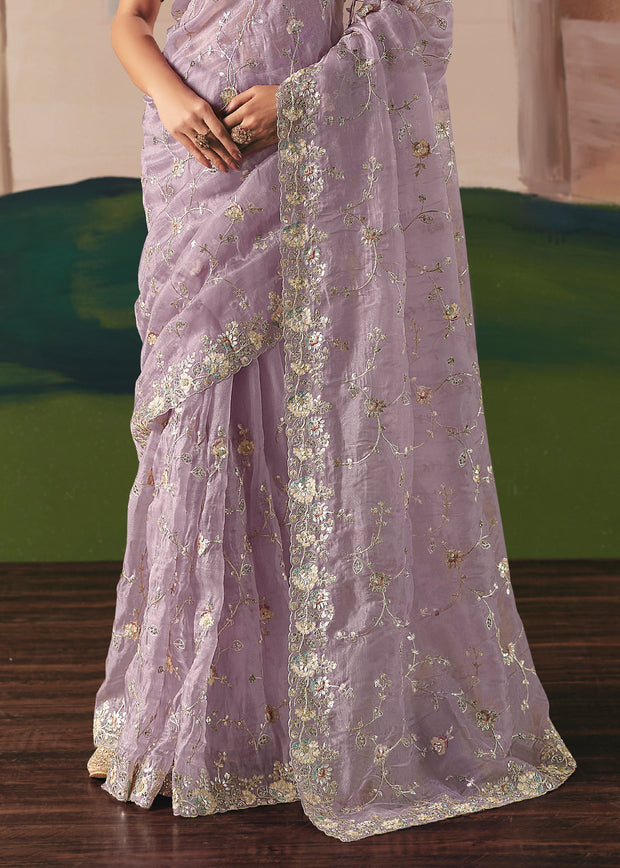 Blazing Lavender Embroidered Designer Saree