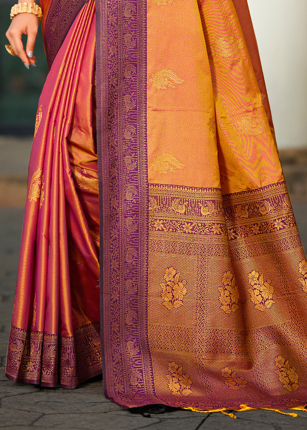 Apricot Orange Dual Tone Woven Banarasi Silk Saree