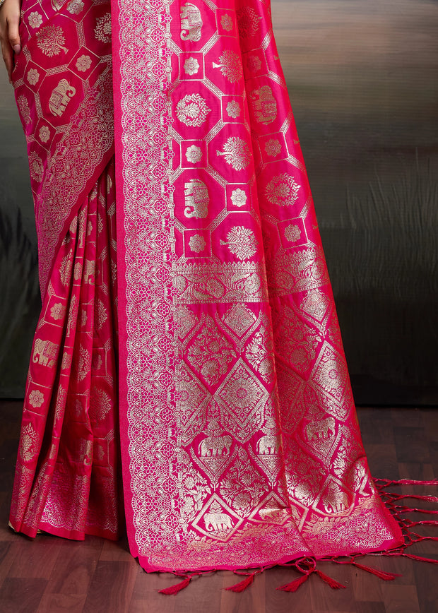 Fuchsia Pink Woven Banarasi Silk Saree