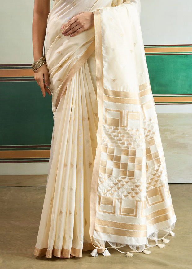 Snow White Woven Tussar Silk Saree