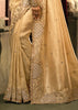 Cream Embroidered Designer Tissue Saree