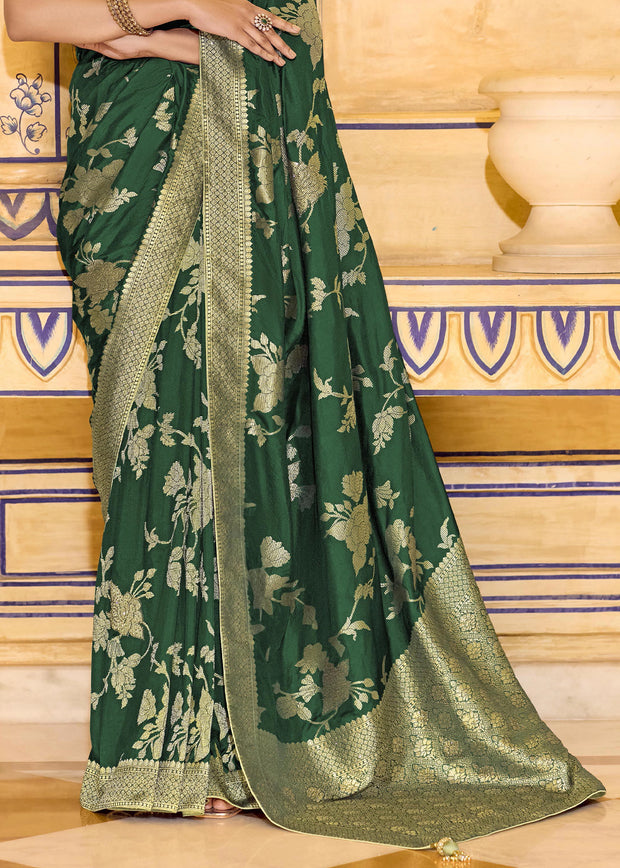 Forest Green Woven Banarasi Silk Saree