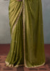 Olive Green Embroidered Silk Saree With Heavy Blouese