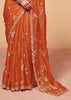 Burnt Orange Embroidered Designer Tissue Saree