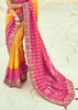 Pink & Yellow Woven Georgette Bandhej Designer Saree